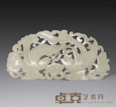 清 白玉透雕双凤饰 长8cm